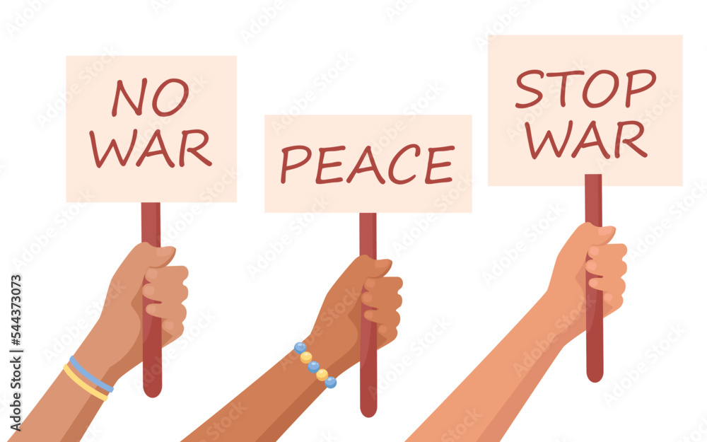 Fototapeta premium Hands holding placards against war