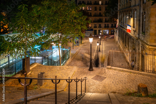 Fototapeta Naklejka Na Ścianę i Meble -  Amazing streets of Montmartre quartier of Paris at night, France