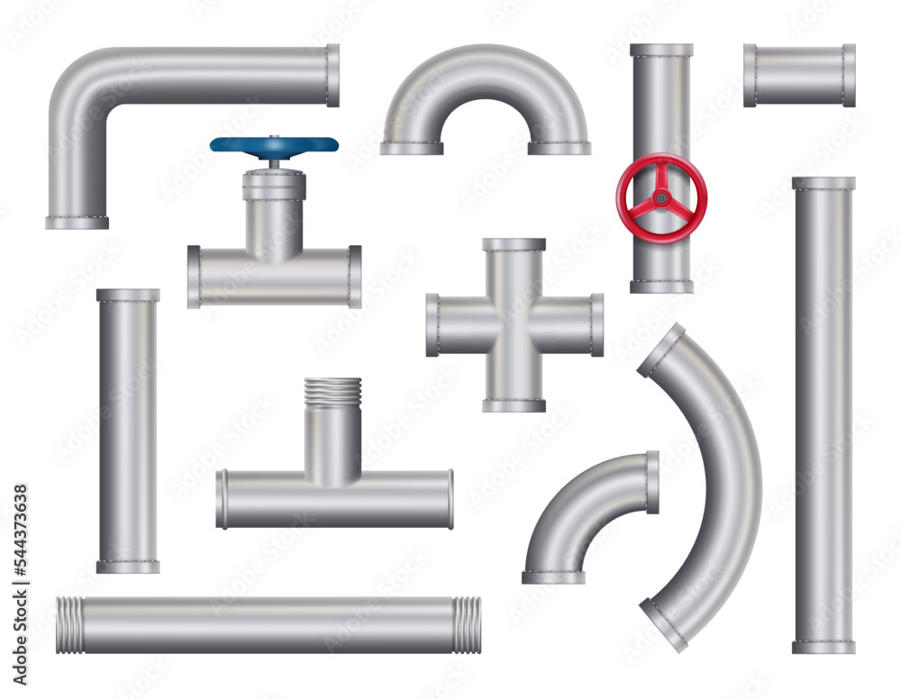 Realistic pipes. Water tube pipelines with valves, joints and ...