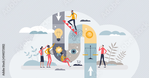 Psychology research and methods application for therapy tiny person concept. Emotional feelings understanding for mental health and thinking disorders inspection and diagnosis vector illustration.
