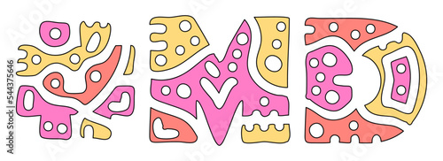 MD Hashtag. Doodle isolate text. Colored curves decorative doodle letters. Hashtag #MD is abbreviation for the US American state Maryland for print, booklet, banner, flyer.