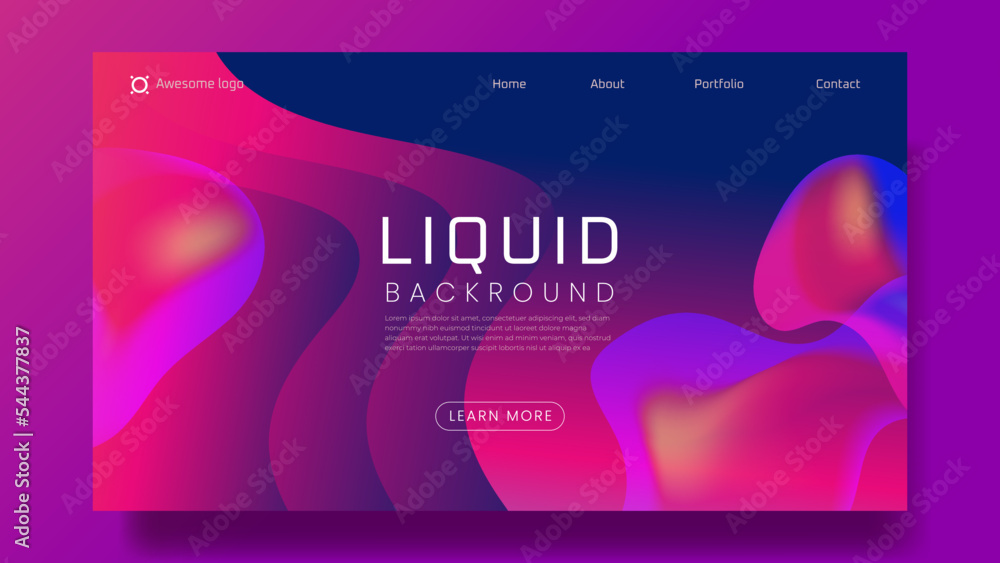 Liquid color background landing page design. Fluid gradient shapes composition - obrazy, fototapety, plakaty 