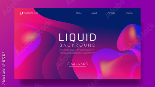 Liquid color background landing page design. Fluid gradient shapes composition