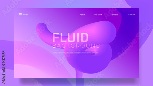 Liquid color background landing page design. Fluid gradient shapes composition