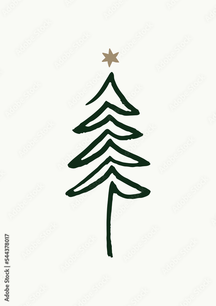 Continuous One Line Drawing Of Christmas Tree In Dark Green Color On Off-White Background. Hand Drawn Simple Vector Illustration In Linear Modern Style. Ideal For Holiday Greeting Cards. Continuous One Line Drawing Of Christmas Tree In Dark Green Color On Off-White Background. Hand Drawn Simple Vector Illustration In Linear Modern Style. Ideal For Holiday Greeting Cards.