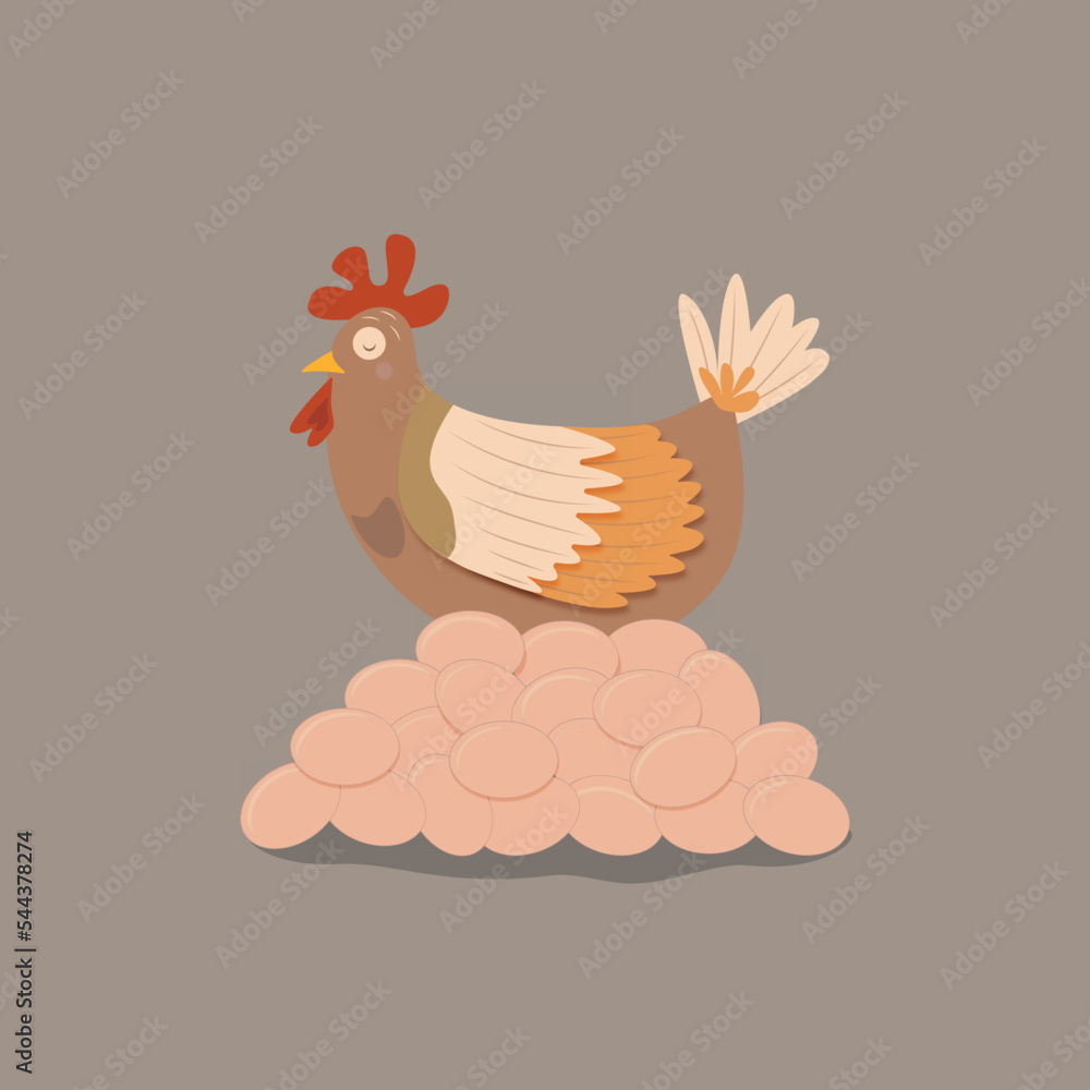 Mother hen laying a bunch of eggs Mother hen laying a bunch of eggs