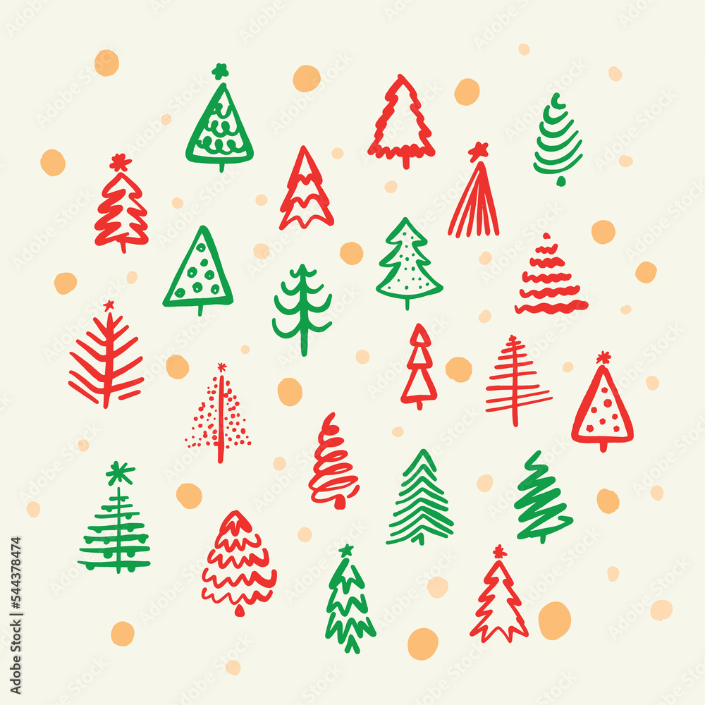 Christmas Tree Modern Hand drawing pattern. Vector.