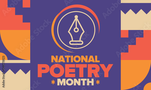 National Poetry Month in April. Poster with handwritten lettering. Poetry Festival in the United States and Canada. Literary events and celebration. Greeting card, invitation, banner or background