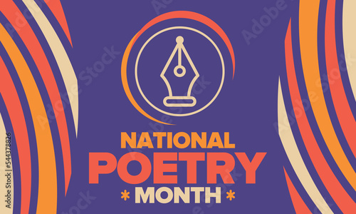 National Poetry Month in April. Poster with handwritten lettering. Poetry Festival in the United States and Canada. Literary events and celebration. Greeting card, invitation, banner or background
