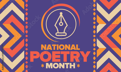 National Poetry Month in April. Poster with handwritten lettering. Poetry Festival in the United States and Canada. Literary events and celebration. Greeting card, invitation, banner or background