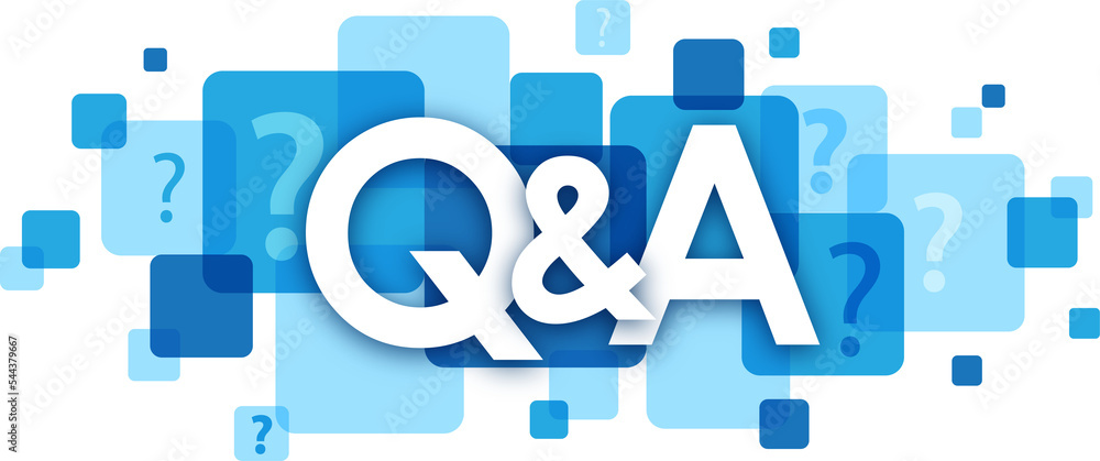 Illustrazione Stock Q&A typography banner with blue squares on transparent background | Adobe Stock