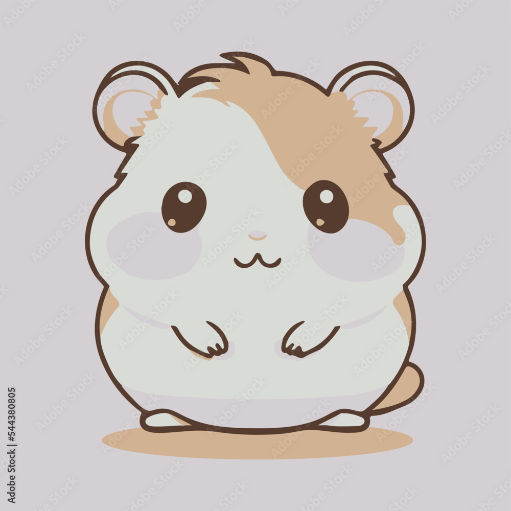 Fototapeta premium Cute adorable hamster. Cartoon illustration of happy adorable animal. Isolated art baby. Fun doodle of a kawaii animal. Cheerful pet. Graphic design of logo animal. Emoticon for kids. Sweet mammal. 