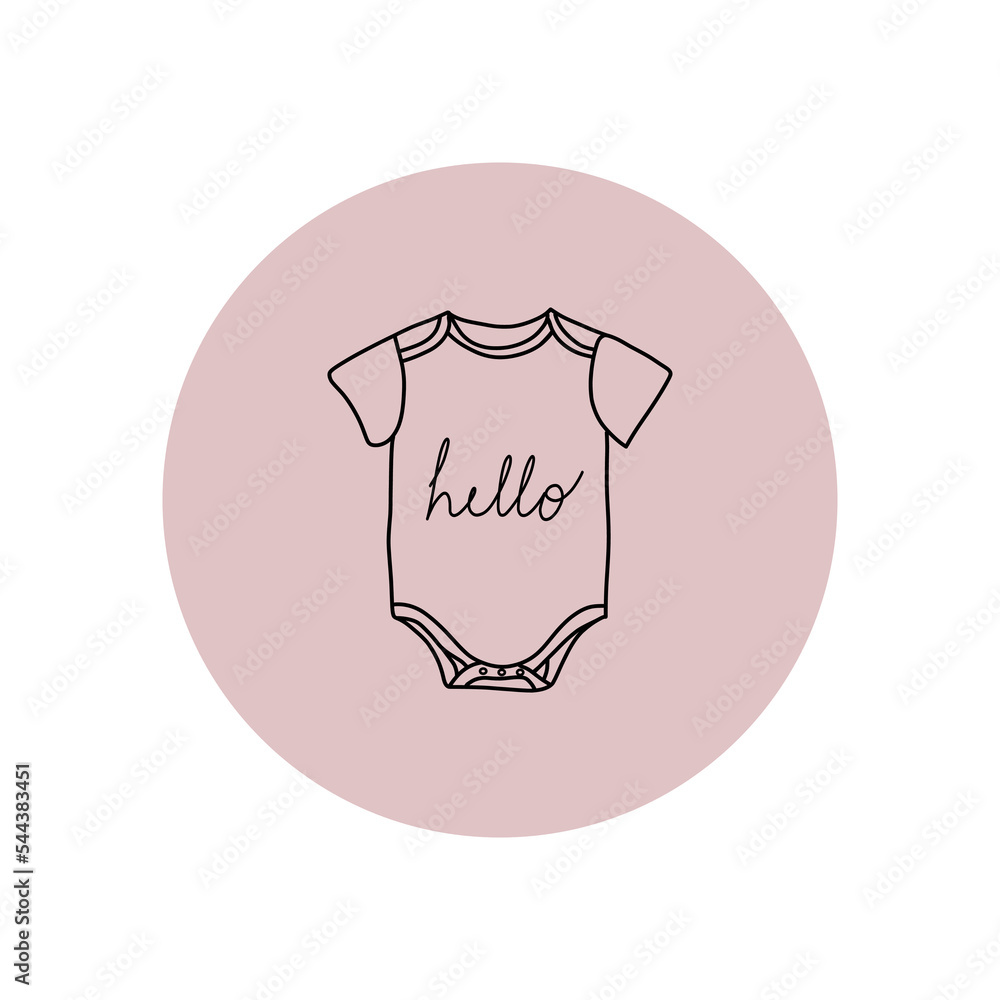 Baby bodysuit icon on a pink background. Hello little one Baby bodysuit icon on a pink background. Hello little one