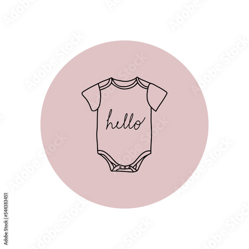 Baby bodysuit icon on a pink background. Hello little one
