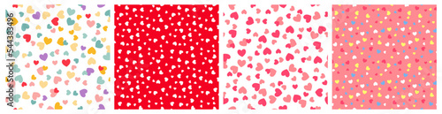 Seamless Patterns Set with Scatter Small Colorful Hearts. Vector Retro Polka Dot Prints. Valentine's Day Illustrations
