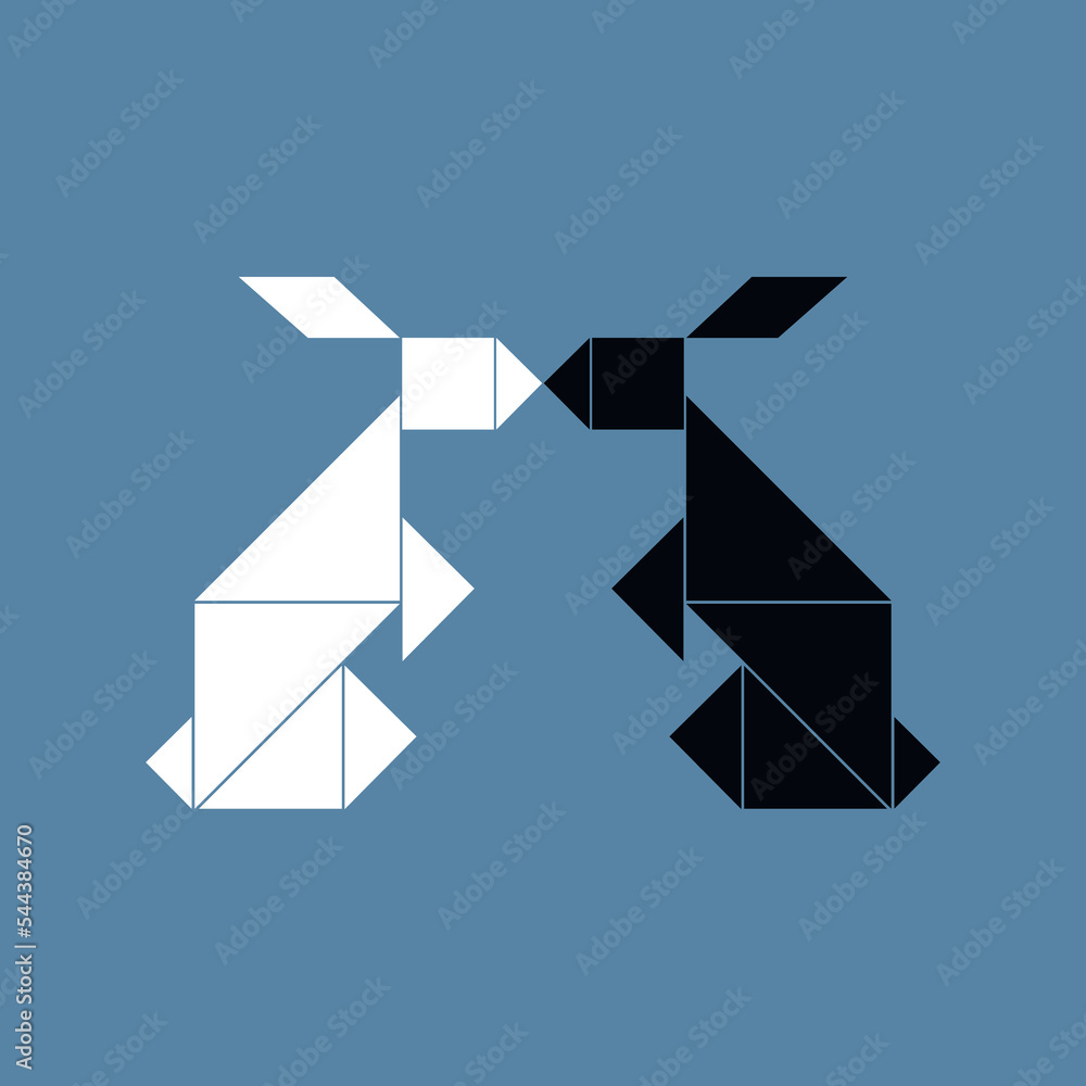 Black and white rabbit. Tangram rabbit. Trendy origami style rabbit ...