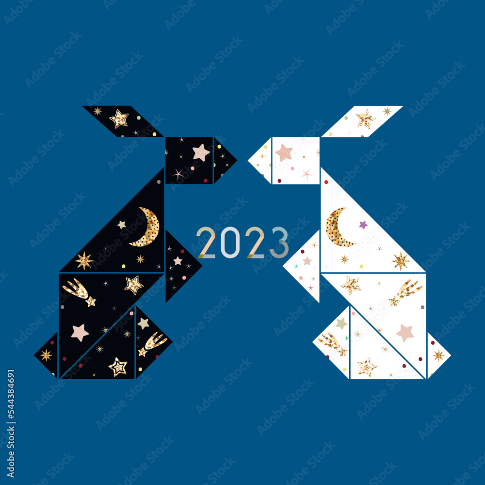 Talgram Rabbit Mystical rabbit. Tangram rabbit. Trendy boho style rabbit from geometry ...