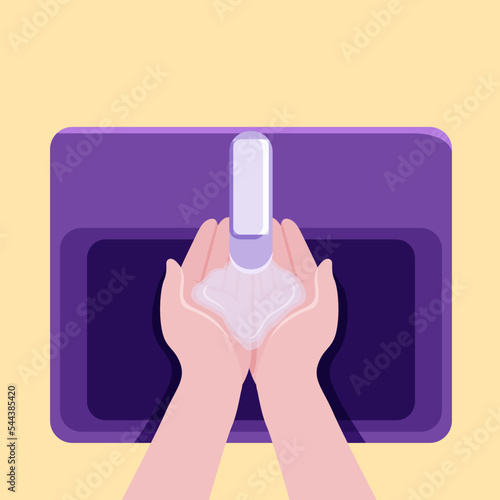 He turned on the water from the sink to clean the dirty parts of his body.
Illustration about hands wash.