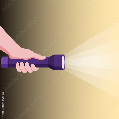 He used a flashlight to shine a light in the dark.
Illustrator about open flashlight.