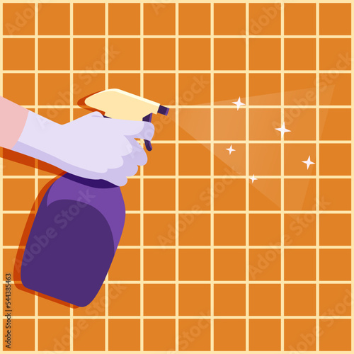 He was spraying the bathroom wall cleaner to make the walls look cleaner.
Illustration about spray cleaning.