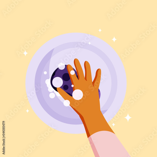 He was washing the dishes to reuse again.
Illustration about wash the dishes.