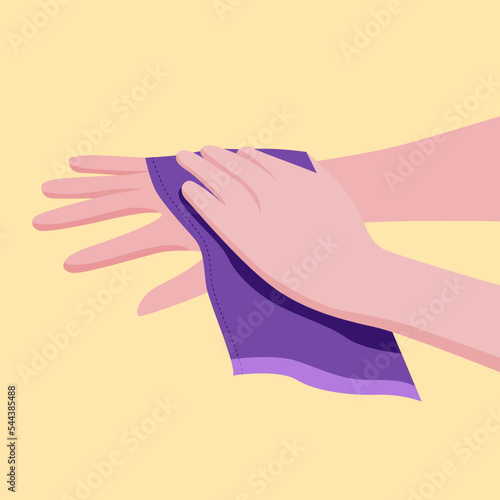 He used a hand towel after washing all the dirt from his hands.
Illustration about wipe hands.