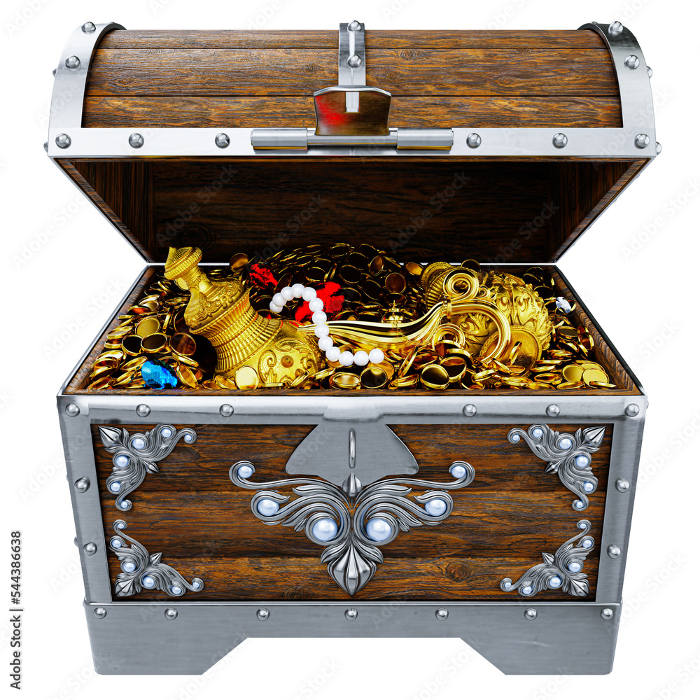 Premium Photo  Chest full of gold coins on a white background. 3d render