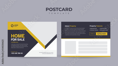 Real Estate Postcard Template. Corporate real estate postcard template design, Modern and Elegant Postcard Template For Home Sale. Modern home for sale postcard design template layout, flyer, brochure