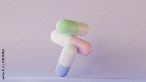 Three pills 3d rendering. Helthcare concept. Medical treatment. Medicines illustration photo