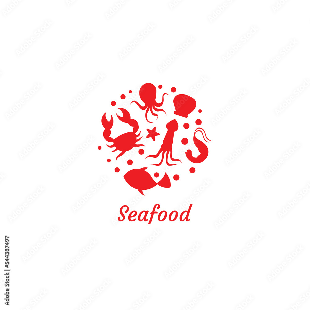 seafood logo and emblem linear shape vector design