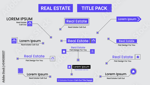 Real estate digital call outs titles template. Call outs text boxes infographic design. Digital frames on purple. Vector illustration.