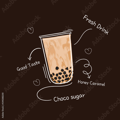 Boba drink in cartoon design for beverage advertisement template