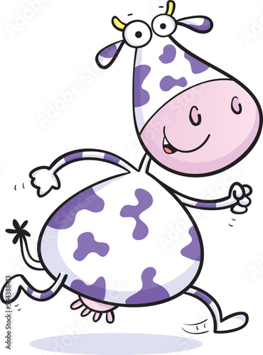 Cartoon of a fun running cute cow character isolated on white