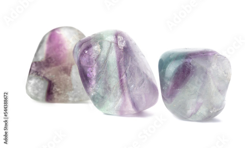 Set mineral natural semiprecious stone fluorite gemstone. Isolated on a white background. Geology. Dreen and violet photo