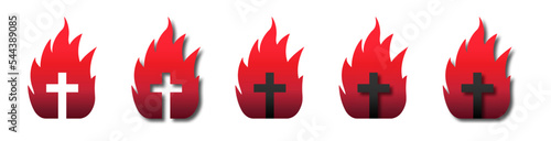 Cross on fire. Church logo. christian symbol. Vector illustration.