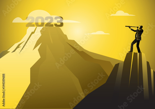 Businessman looking at the fuzziness of the year 2023 vector illustration