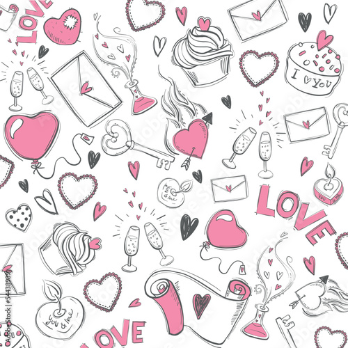 Doodle love background illustrations - valentines day banner