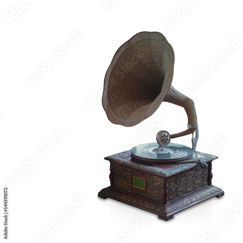 old turntable on isolated background, object, music, decor, fashion, vintage, copy space