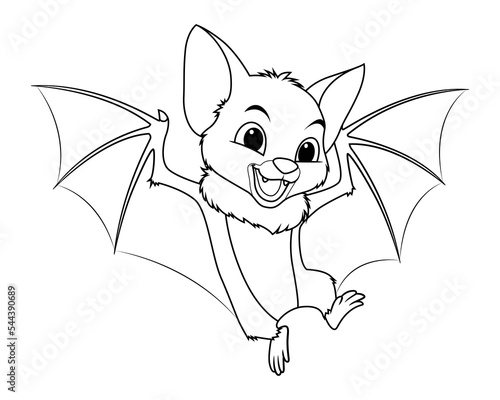 Little Fruit Bat Cartoon Animal Illustration BW