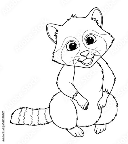 Little Raccoon Cartoon Animal Illustration BW