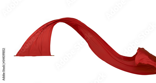 Red silk ribbon flying on a white background with multi-shape