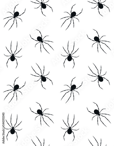 Vector seamless pattern of flat hand drawn spider silhouette isolated on white background