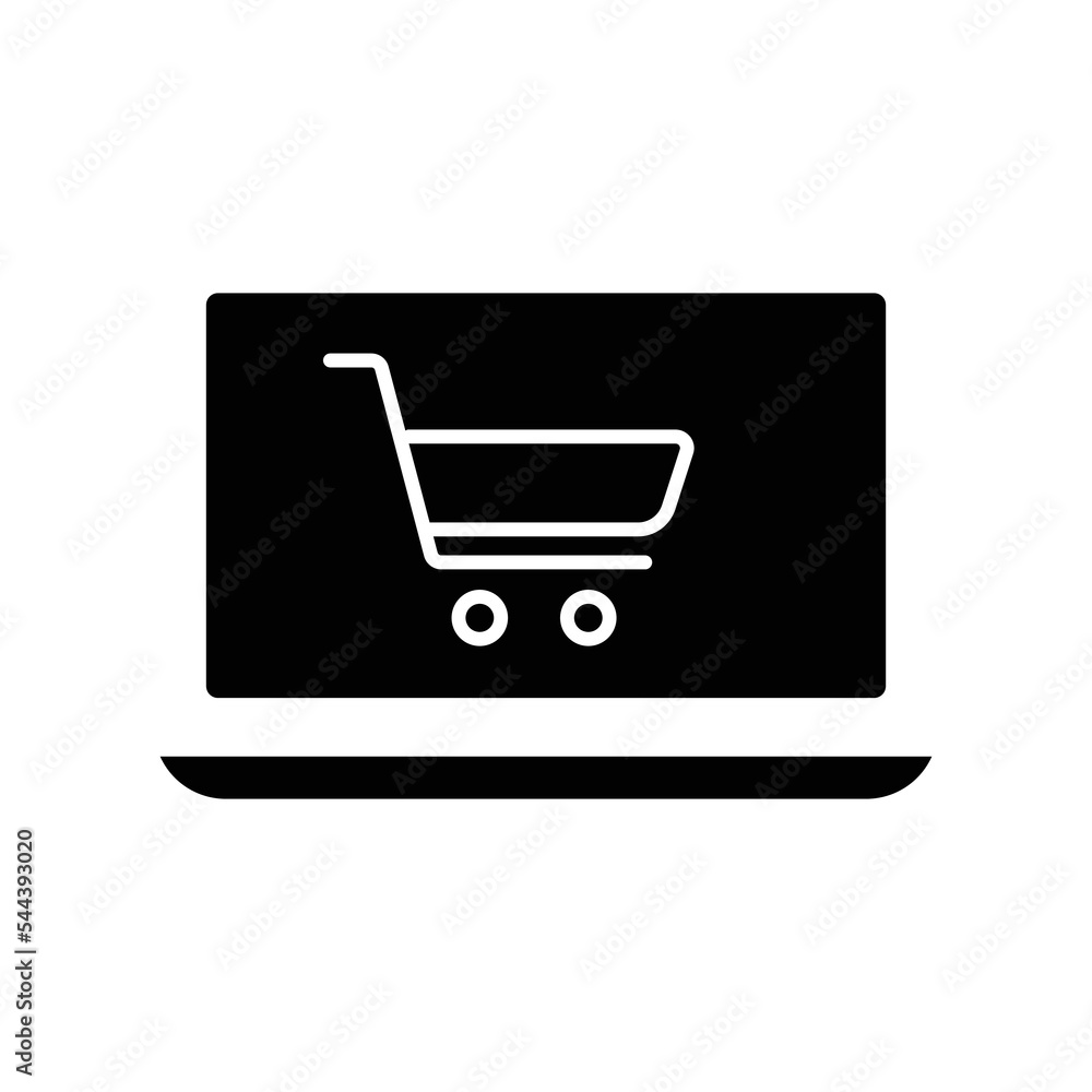 Online shop glyph icon. Contains icon laptop with trolley. icon illustration related to e commerce shop. Simple vector design editable. Pixel perfect at 32 x 32 Online shop glyph icon. Contains icon laptop with trolley. icon illustration related to e commerce shop. Simple vector design editable. Pixel perfect at 32 x 32