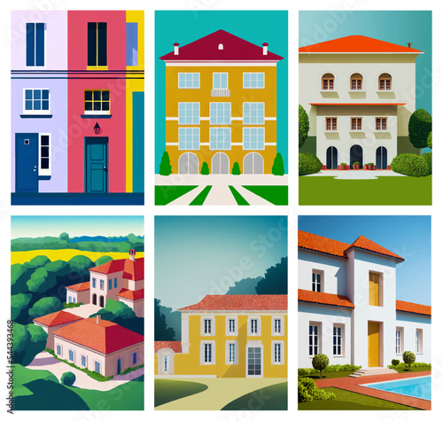 Villa, Finca, Landhaus, Hotel Illustrationen