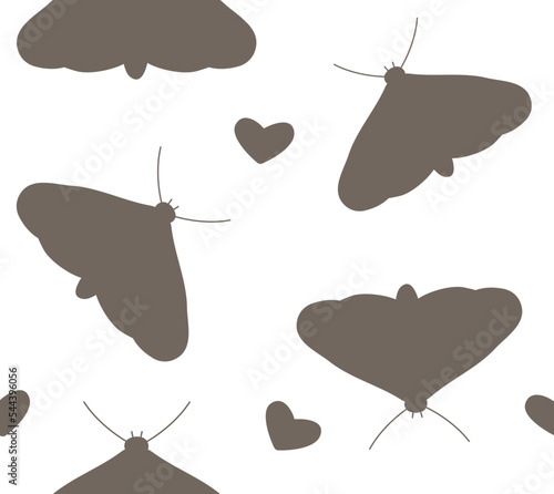 Vector seamless pattern of flat hand drawn moth silhouette isolated on white background