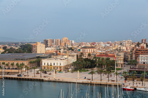 Aerial View of the Marina and Port in a historic city of Cartagena, Spain. Sunny Morning.