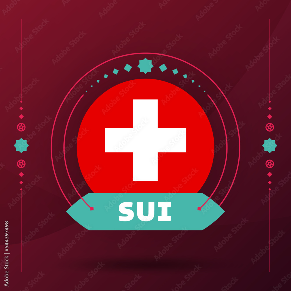 Fototapeta premium switzerland flag for 2022 world Qatar football cup tournament. isolated National team flag with geometric elements for 2022 soccer or football Vector illustration