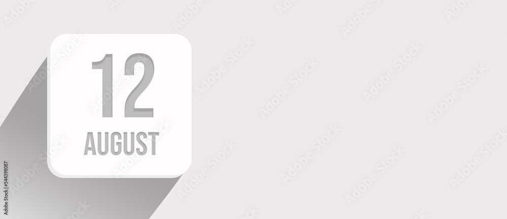 August 12nd. Day 12 of month, Calendar date. Calendar leaf icon on white with sunlight and long shadow, flat design. Summer month, day of the year concept. August 12nd. Day 12 of month, Calendar date. Calendar leaf icon on white with sunlight and long shadow, flat design. Summer month, day of the year concept.