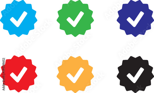 Verified badge tick mark icon, verified and authentic tick mark icon  approve sign  photo