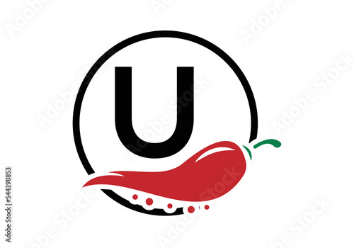 Letter U with Chili logo design. Chili logo with Letter concept vector icon logo design template.